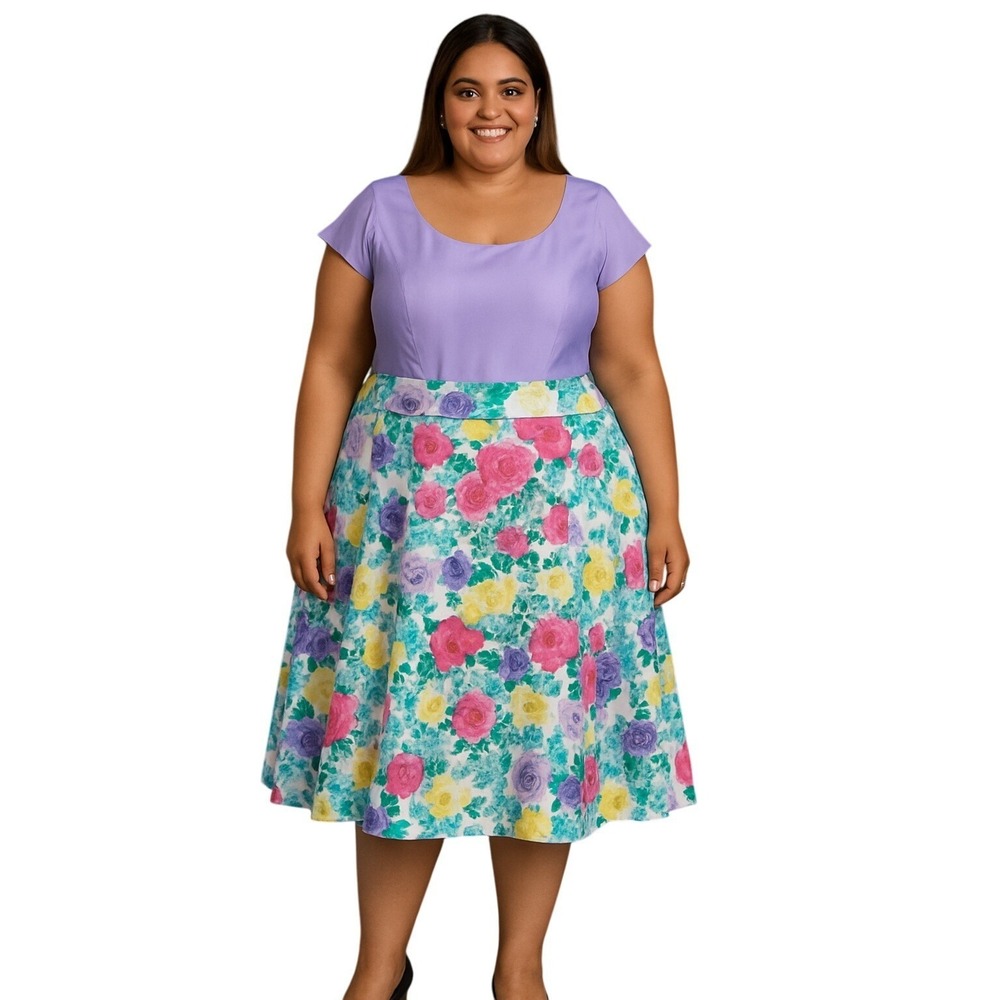 EY Boutique Lavender Floral Dress Women Size 18W Plus Size Party Wedding Guest